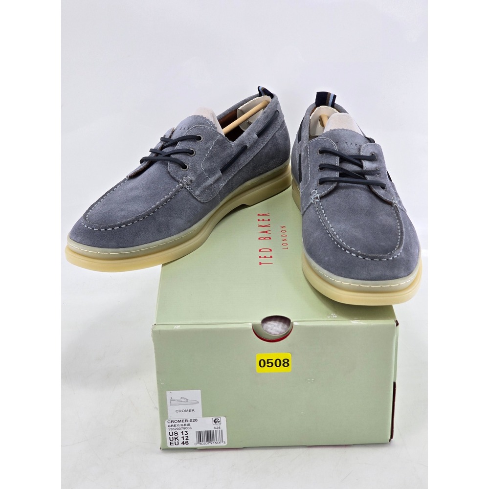 Ted Baker Cromer Boat Shoes Mens Size 13 Grey Suede Leather - New